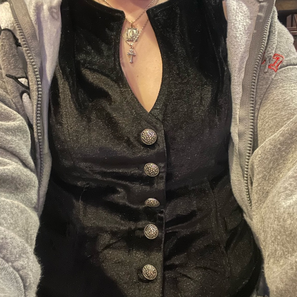 Velvet black v neck vest goth Victorian - Picture 3 of 5
